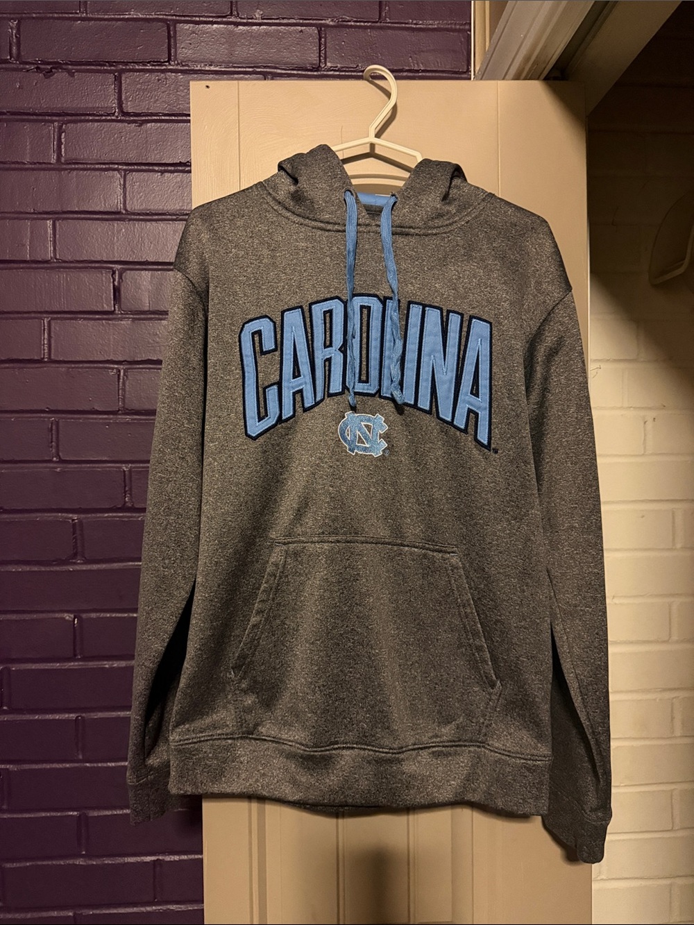 Champion UNC Carolina Gray Hooded Sweatshirt with Light Blue Accents